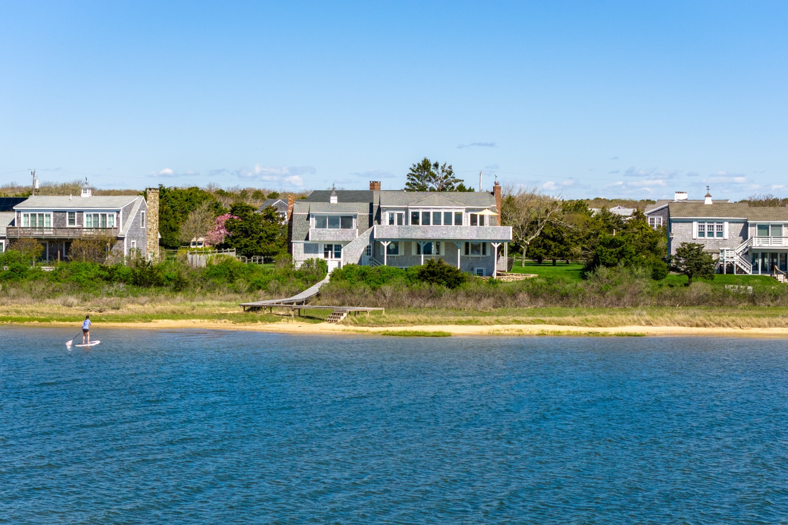 103 Edgartown Bay Road Edgartown, MA 02539 - Photo 28 of 30 Aerial perspective highlighting the property's expansive frontage on Katama Bay.