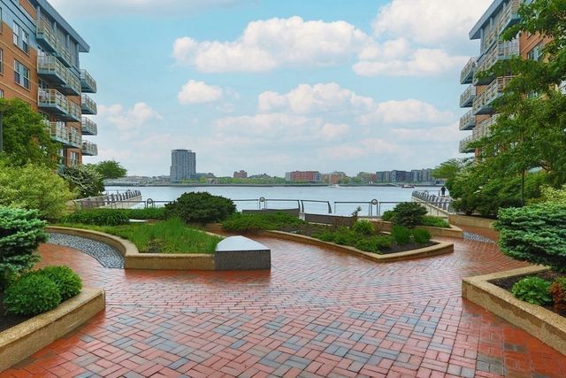 a view of a lake with a yard and plants
