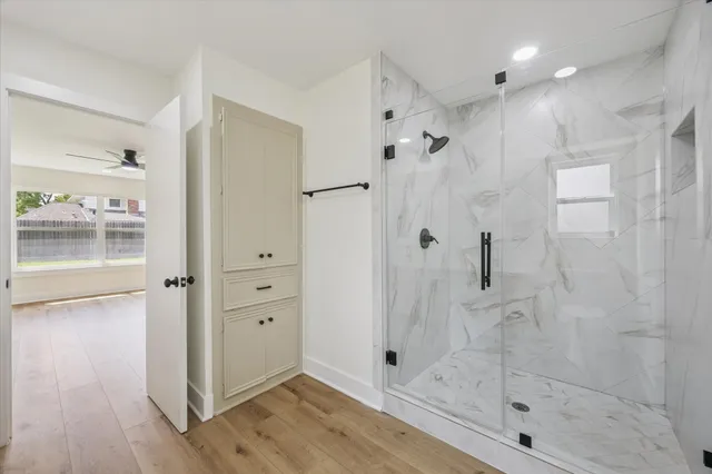 a bathroom with a shower