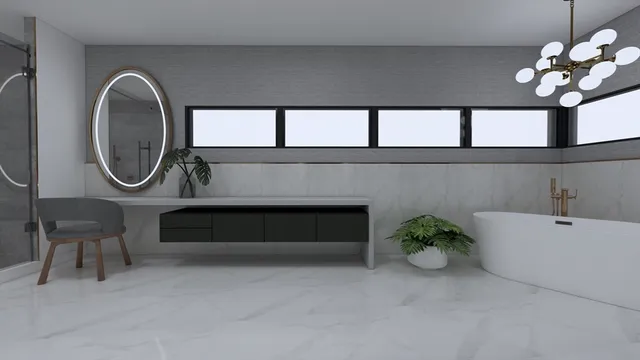 a bathroom with a sink mirror and vanity