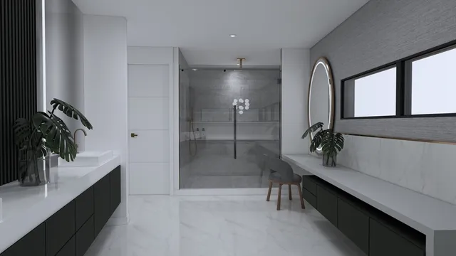 a bathroom with a bathtub and a shower
