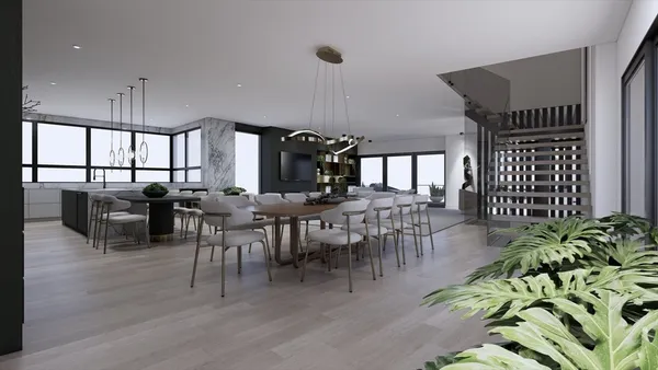 a view of a dining area with furniture window and wooden floor