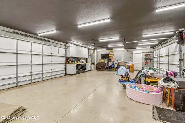 a view of a storage room with racks