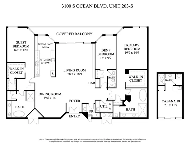 $7,150,000 | 3100 South Ocean Boulevard, Unit 203S, Palm Beach, FL 33480