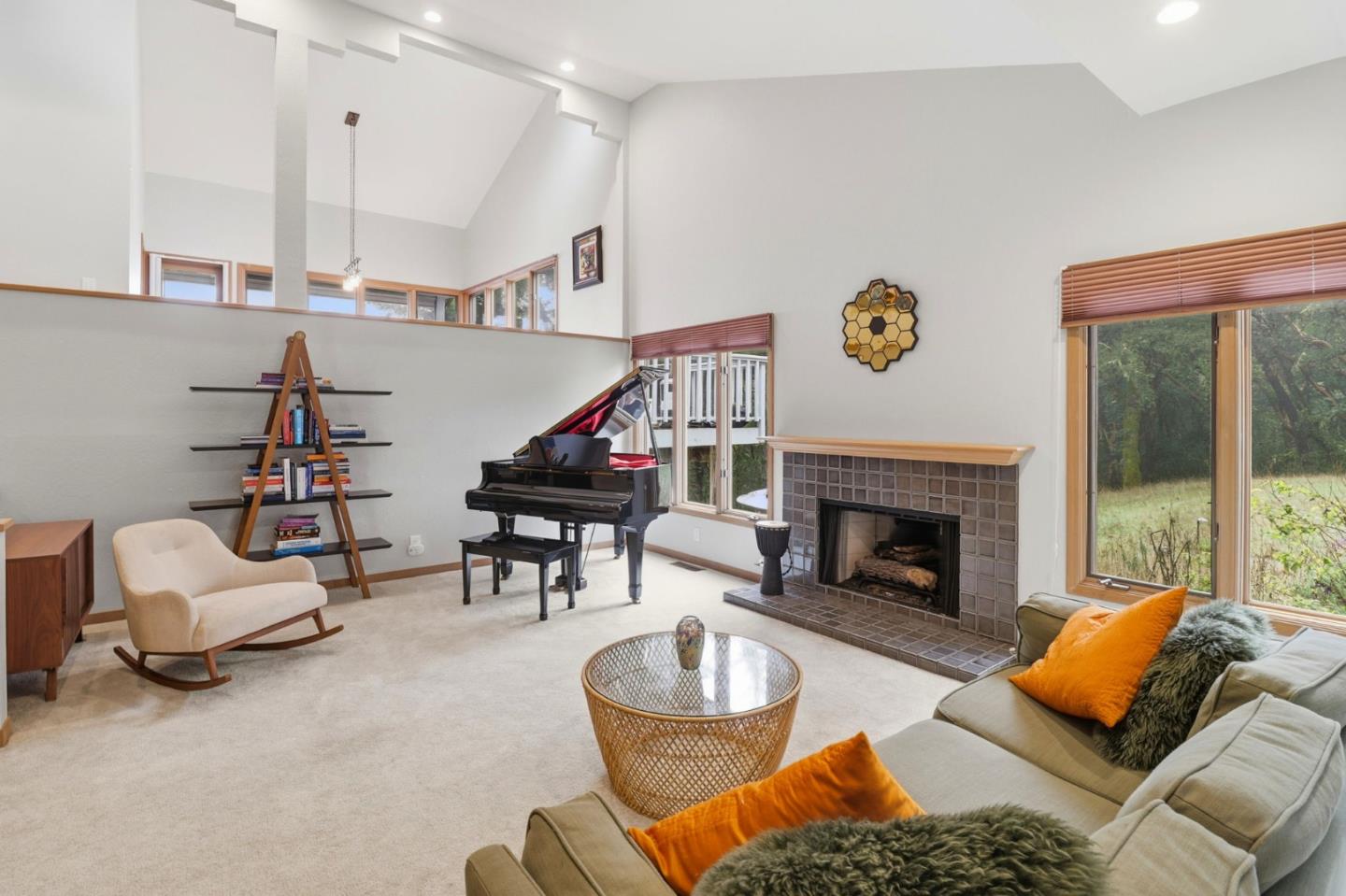 255 Allen Road Woodside, CA 94062 - Photo 6 of 42 a living room with furniture and a fireplace