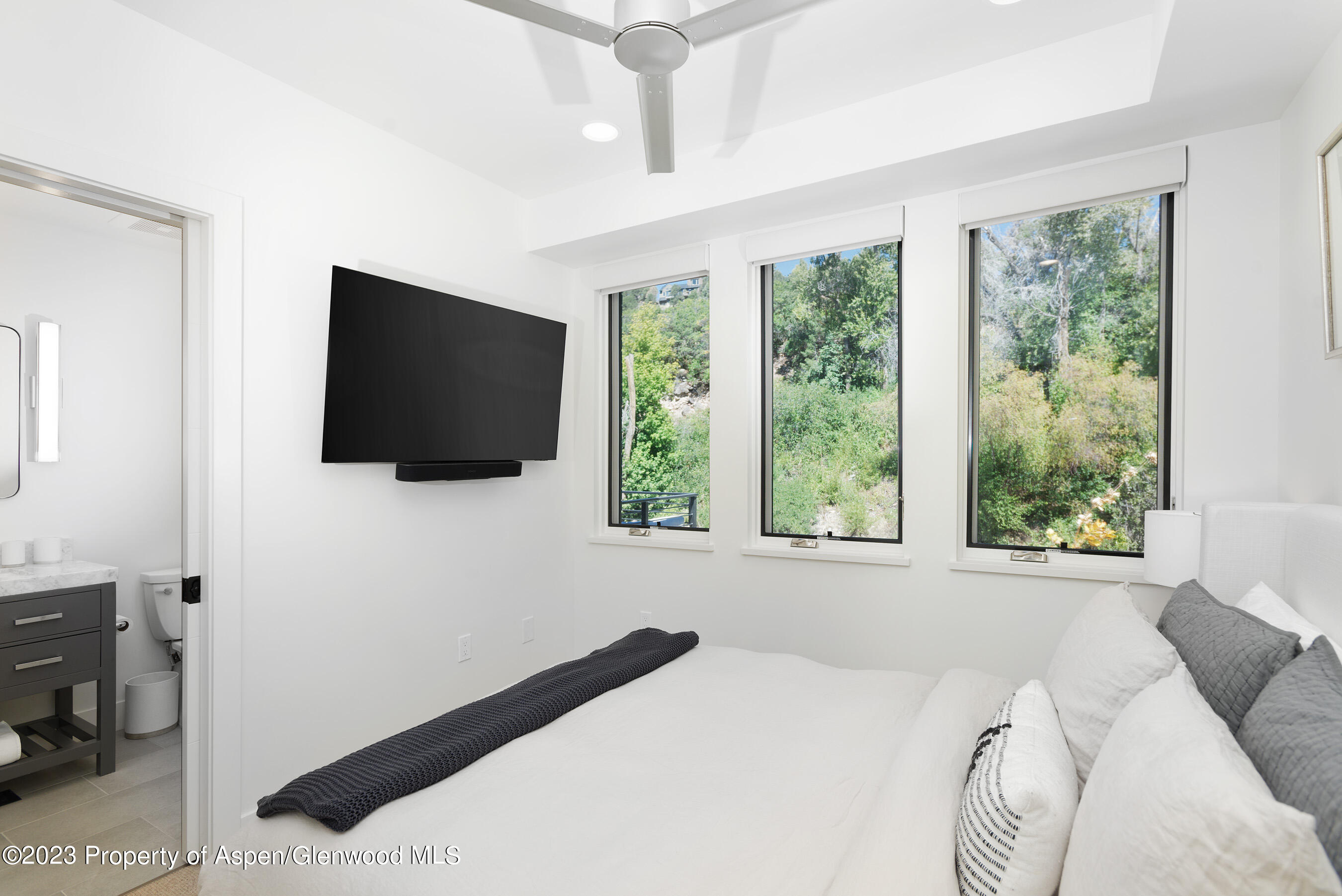 22842 Two Rivers Road, Unit 100 Basalt, CO 81621 - Photo 16 of 22 a bedroom with a bed and a flat screen tv