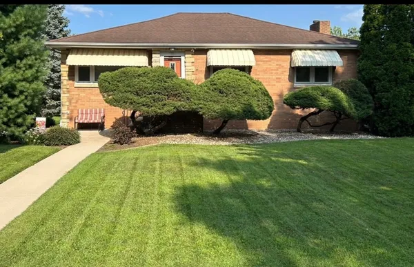 a view of a house with a yard and plants