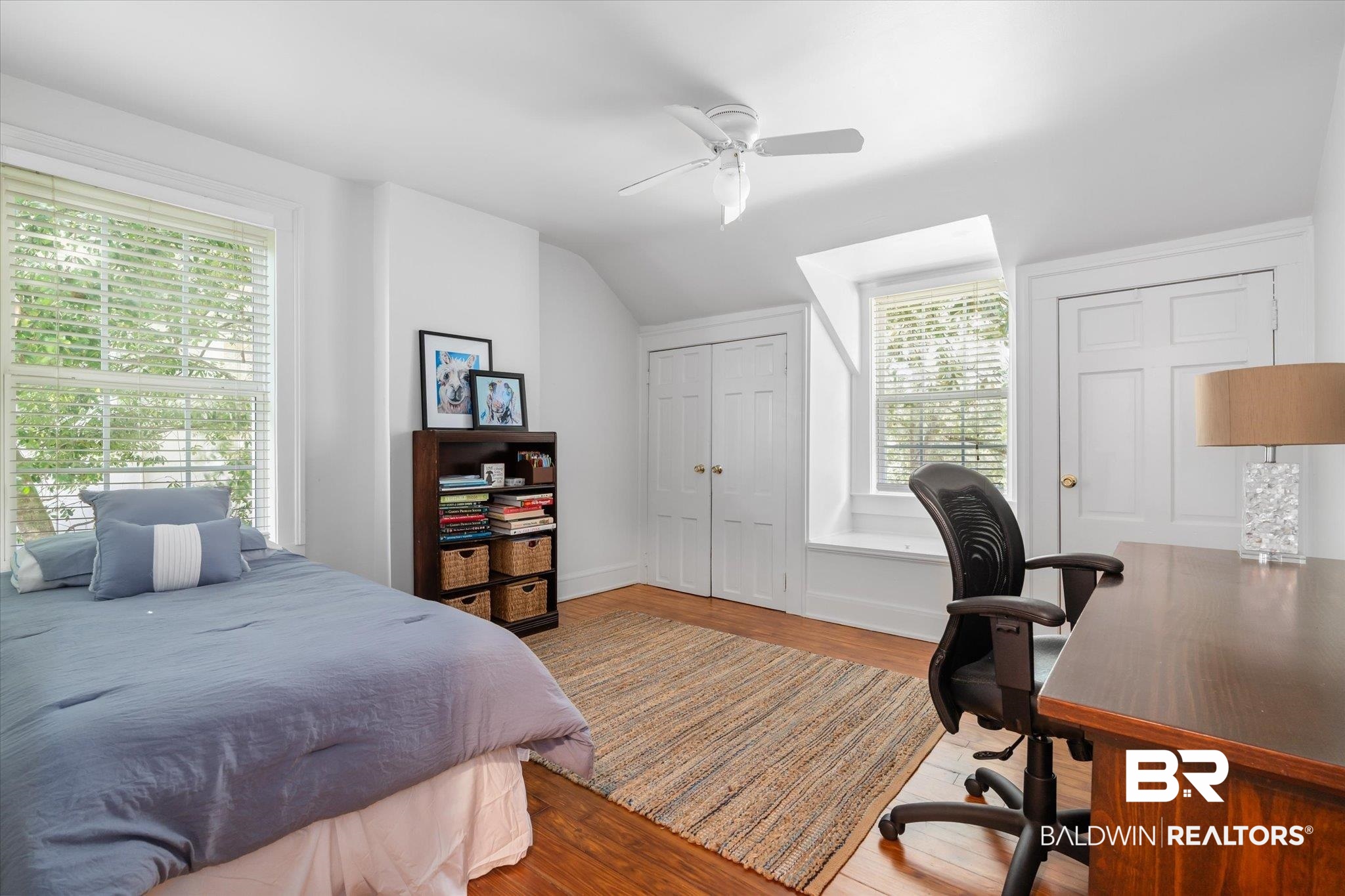 202 Woodlands Avenue Mobile, AL 36607 - Photo 33 of 53 Bedroom with lofted ceiling, hardwood / wood-style floors, and ceiling fan