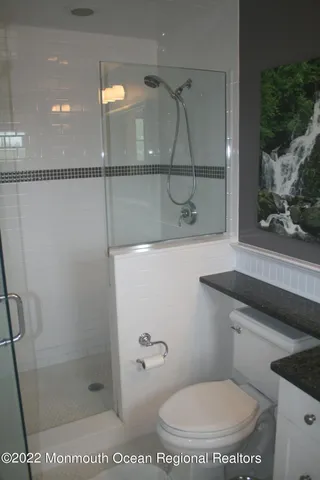 a bathroom with a toilet and a shower