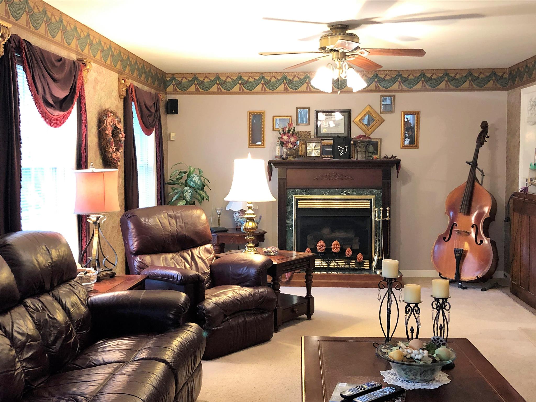Spacious Living Room with gas log fireplace 