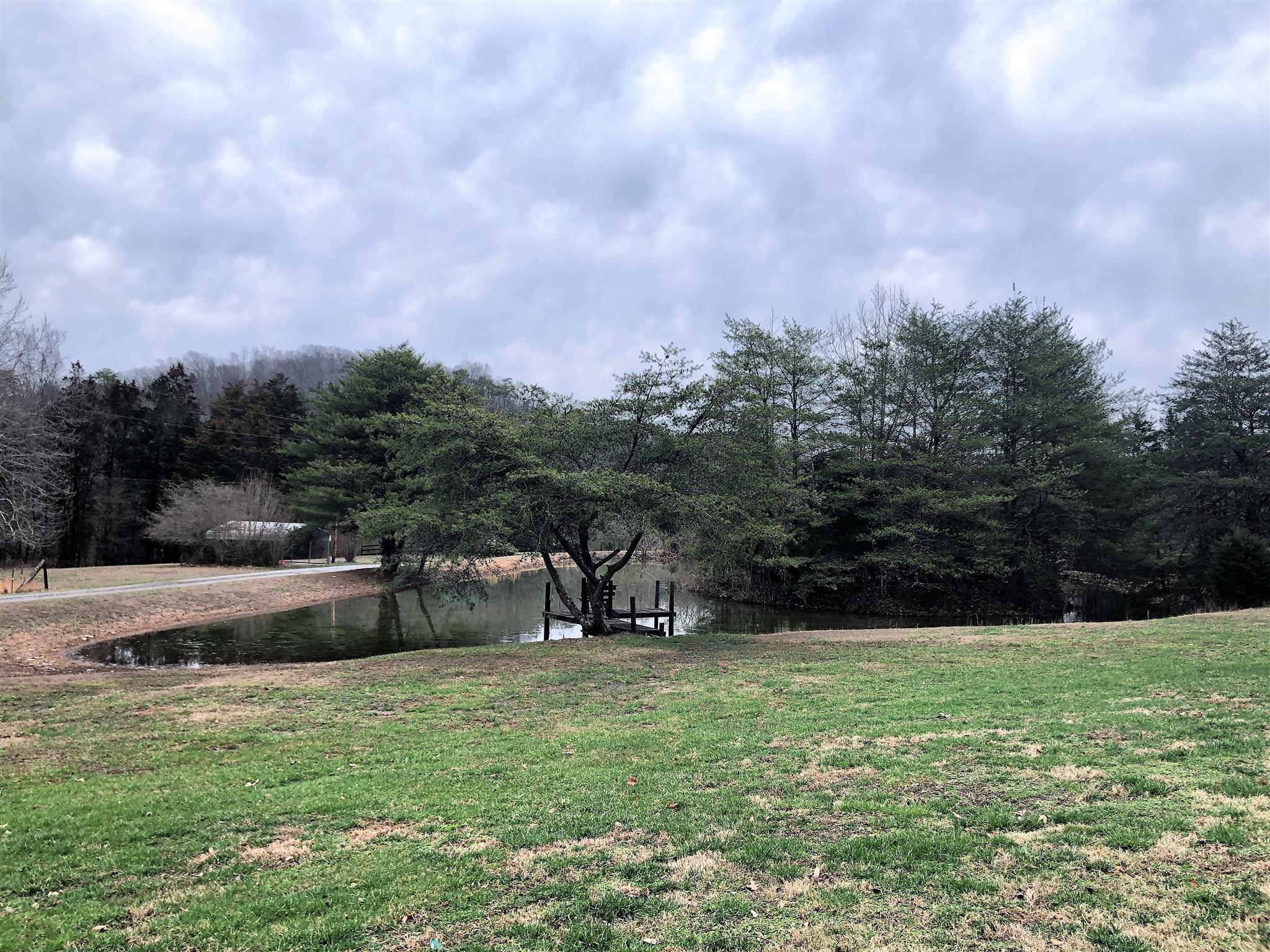 Stocked pond with wooded island.  