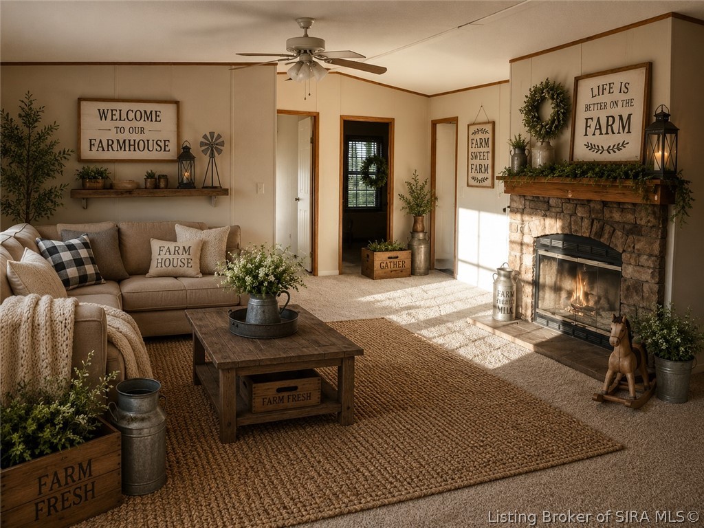 9078 South Becks Mill Road Fredericksburg, IN 47120 - Photo 7 of 27 Living Room decorated in farm decor