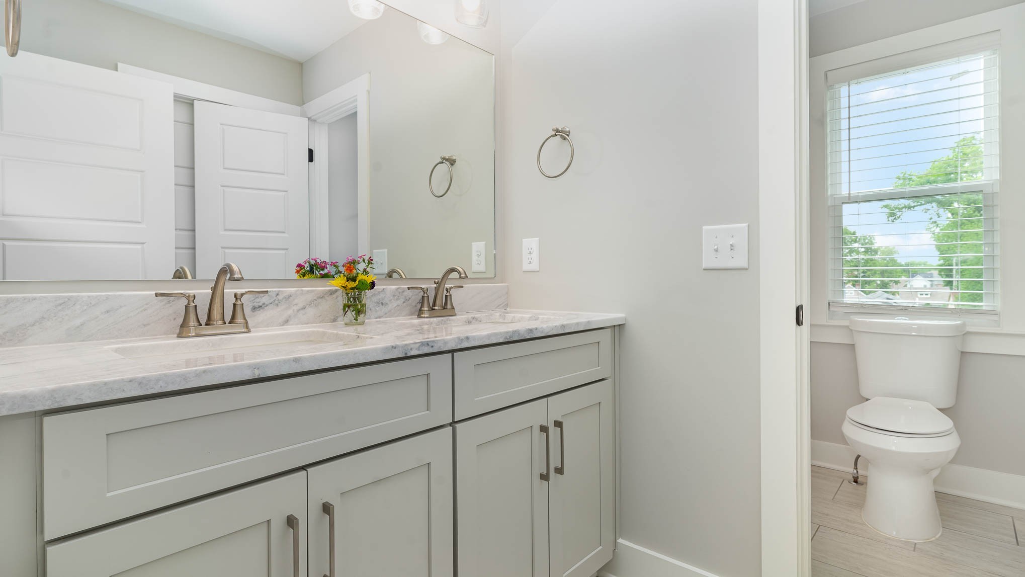 1153 Carter Street Franklin, TN 37064 - Photo 18 of 24 a bathroom with a granite countertop sink a toilet and a window