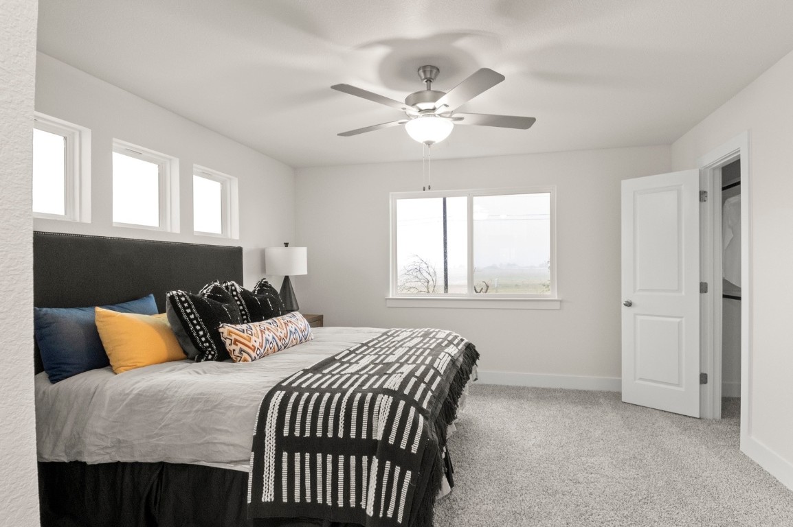 701 White Steppe Way Georgetown, TX 78626 - Photo 20 of 35 Bedroom featuring light colored carpet and ceiling fan