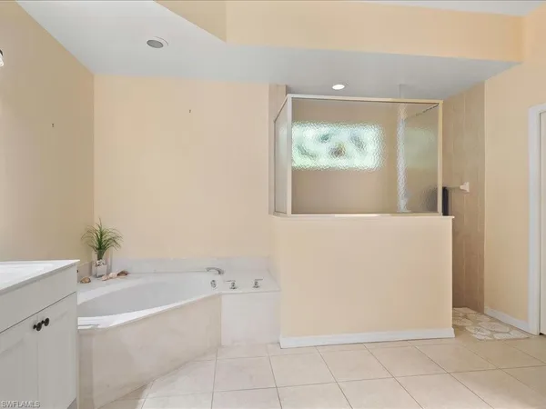 a view of a bathtub in a room
