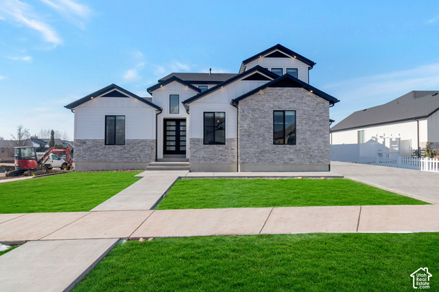 1167 North 600 West, Unit HFE 03 Mapleton, UT 84664 - Photo 2 of 8 Contemporary exterior with white siding and gray stone accents