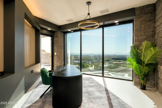 a city view with tall buildings