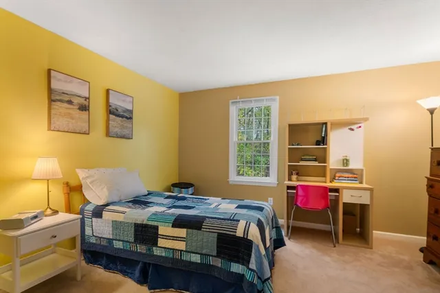 a bedroom with a bed and a desk