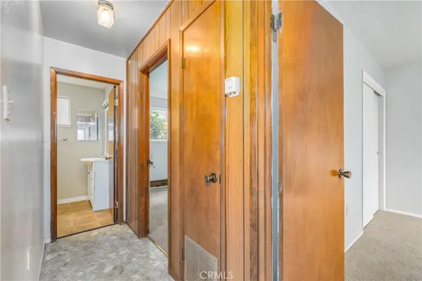 an empty room with a workbench