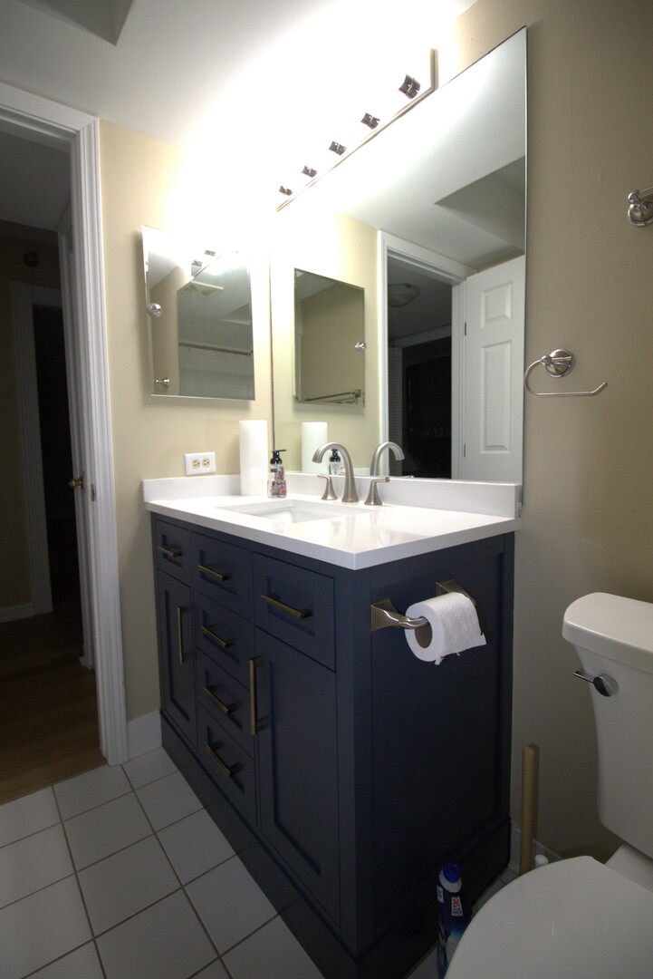 112 Day Street, Unit 204 Bloomingdale, IL 60108 - Photo 15 of 17 a bathroom with a double vanity sink mirror and toilet