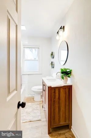 a bathroom with a sink a toilet and a mirror
