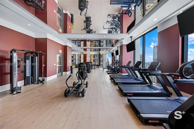 a view of a room with gym equipment