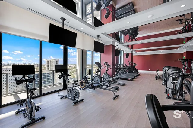 a view of a room with gym equipment