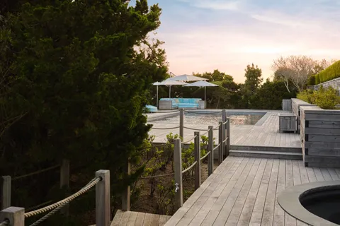 a balcony with hardwood