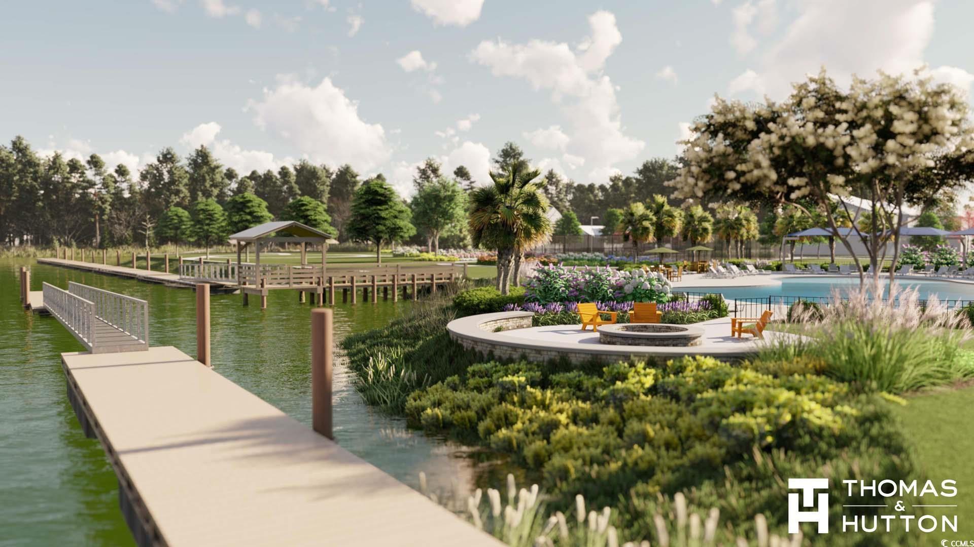 1514 Winding Crk Way Myrtle Beach, SC 29588 - Photo 18 of 20 View of home's community with a fire pit, a dock, and a swimming pool