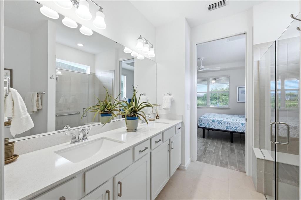 8706 Ocean Tides Cove Parrish, FL 34221 - Photo 22 of 63 a bathroom with a sink a potted plant and a large mirror