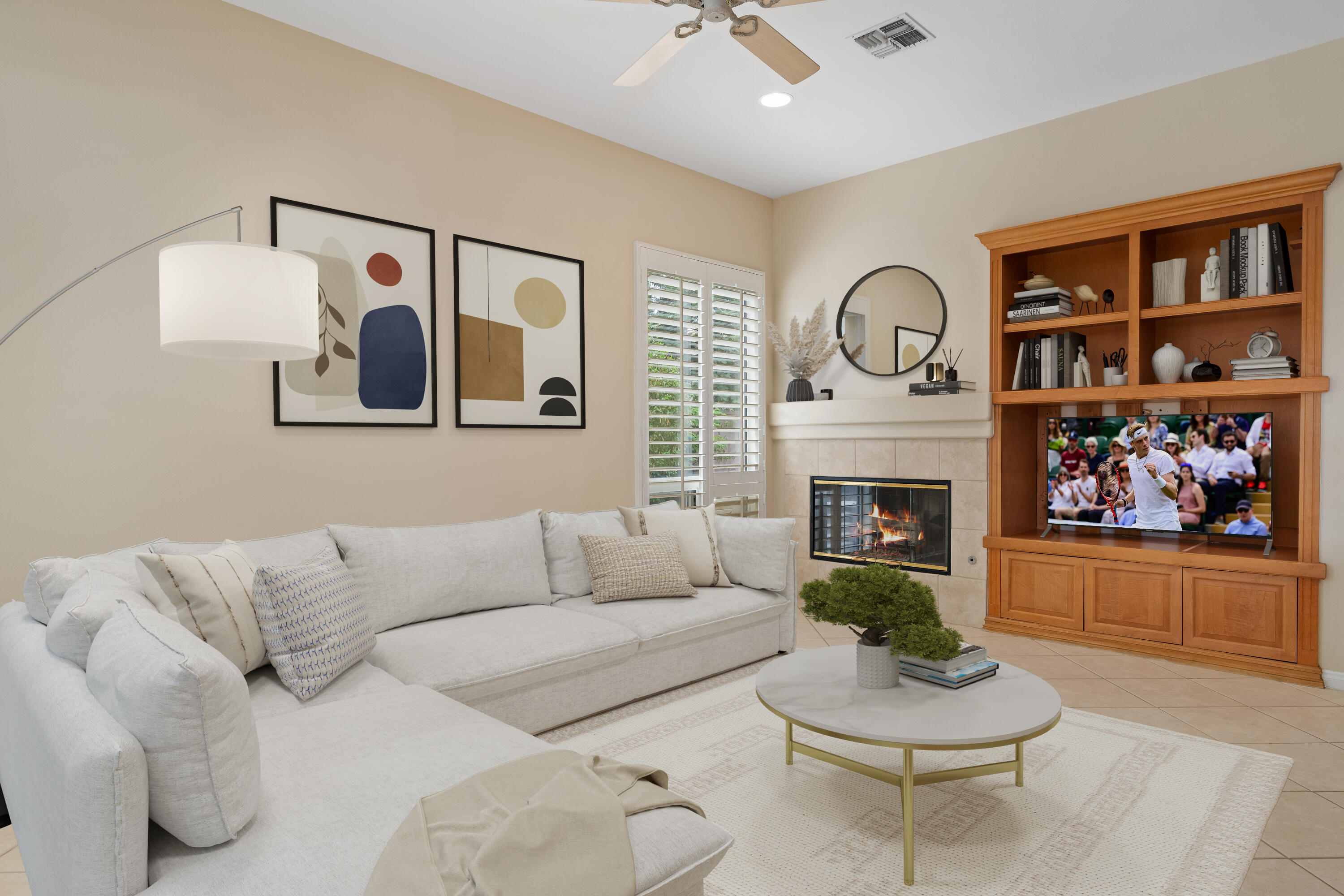 35260 Monarch Way Palm Desert, CA 92211 - Photo 22 of 44 a living room with furniture a rug and a fireplace