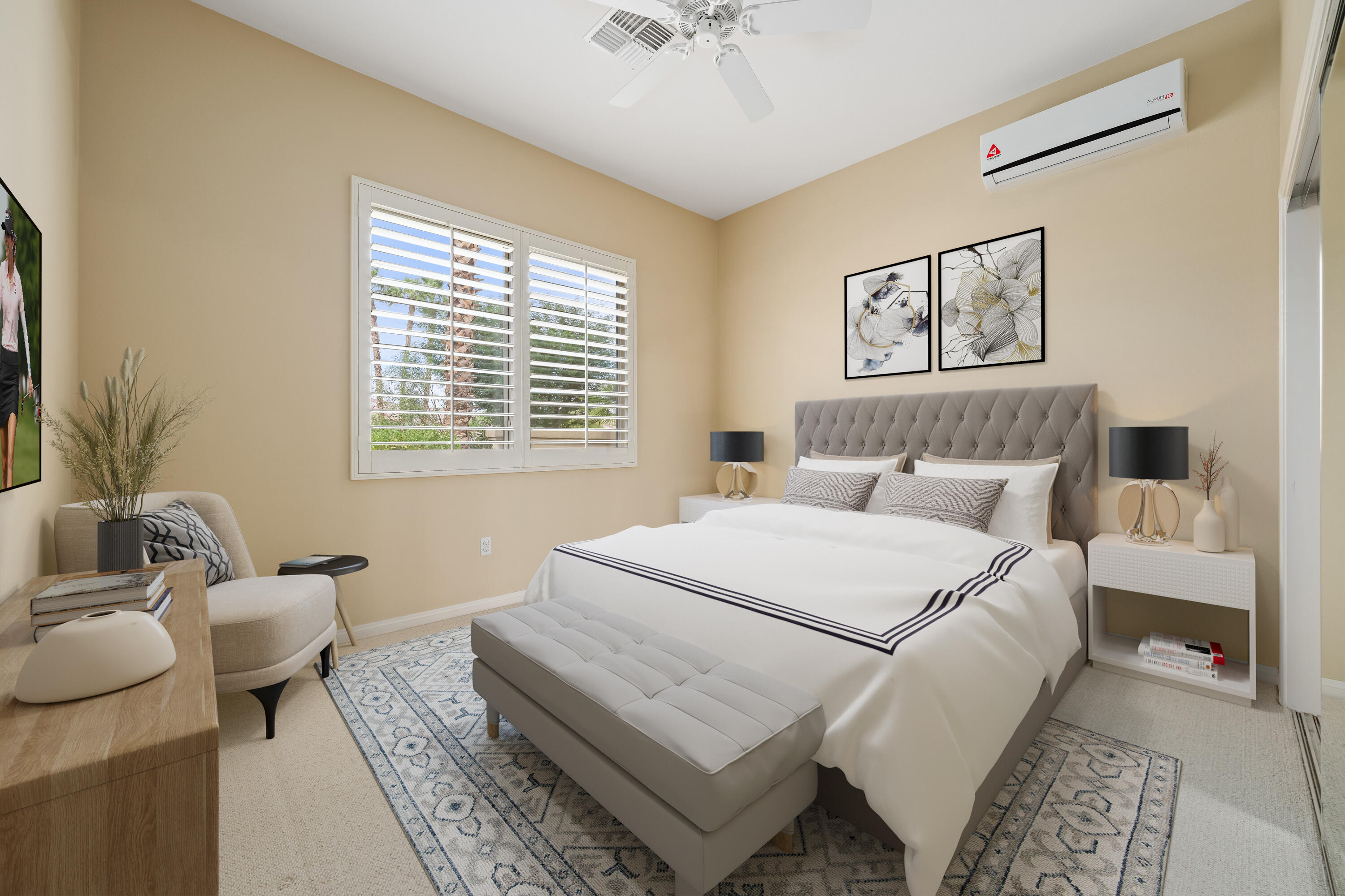 35260 Monarch Way Palm Desert, CA 92211 - Photo 36 of 44 a bedroom with a bed and wooden floor