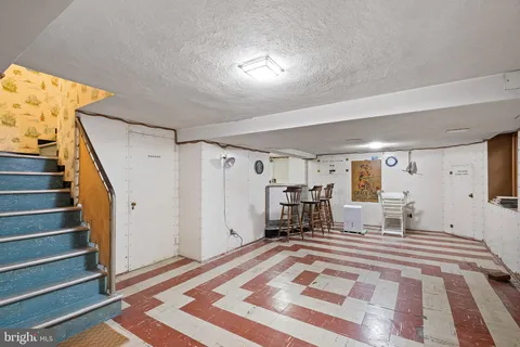 a view of a backyard with large trees