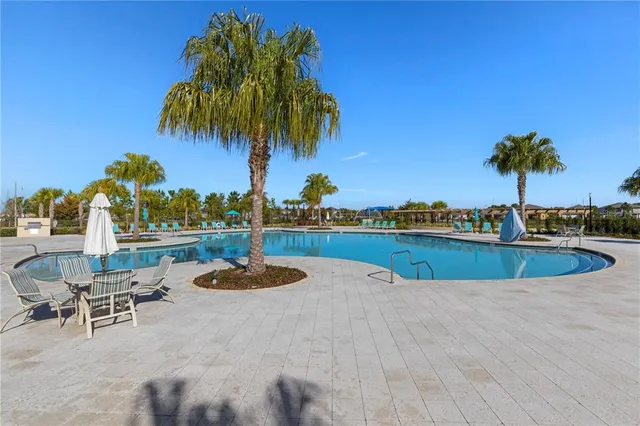 a view of a swimming pool and lake view