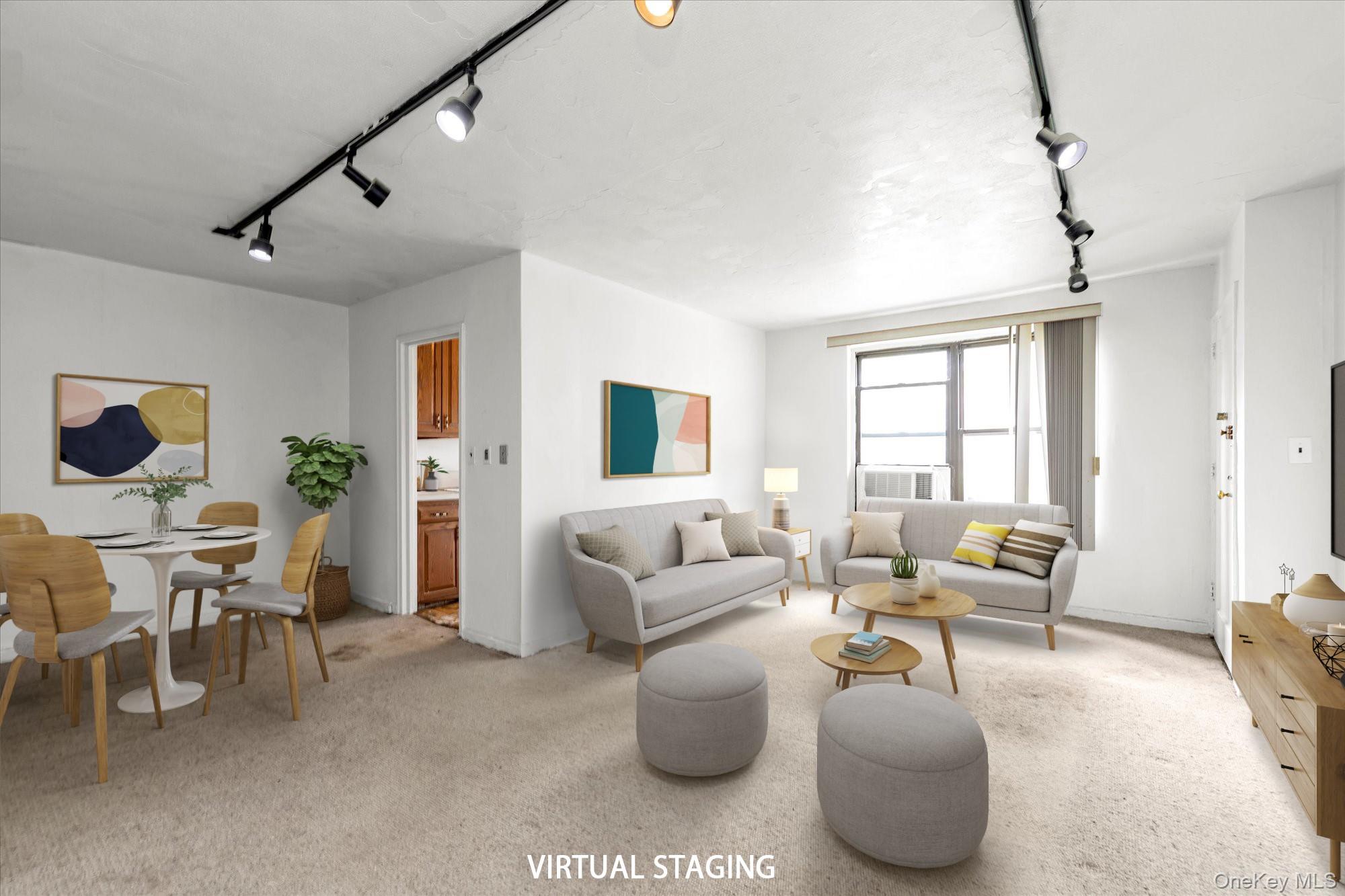 196-32 69th Avenue, Unit 1 Queens, NY 11365 - Photo 3 of 21 Living area with rail lighting and light carpet