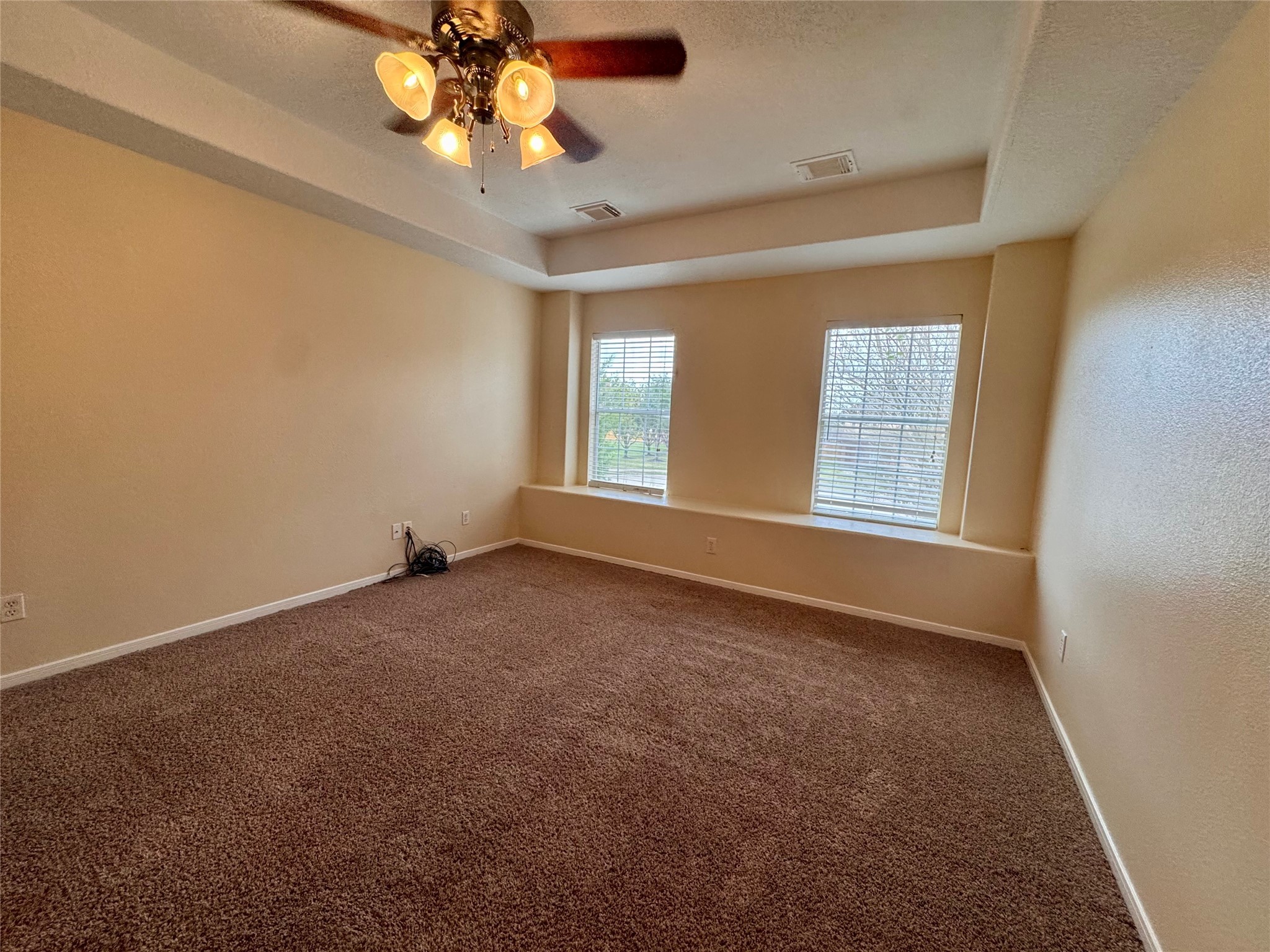 12206 Beacon Tree Court Humble, TX 77346 - Photo 23 of 25 an empty room with a chandelier fan and windows