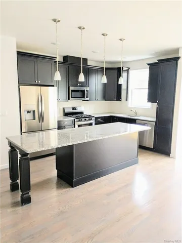 a kitchen with stainless steel appliances granite countertop a stove a sink and a refrigerator