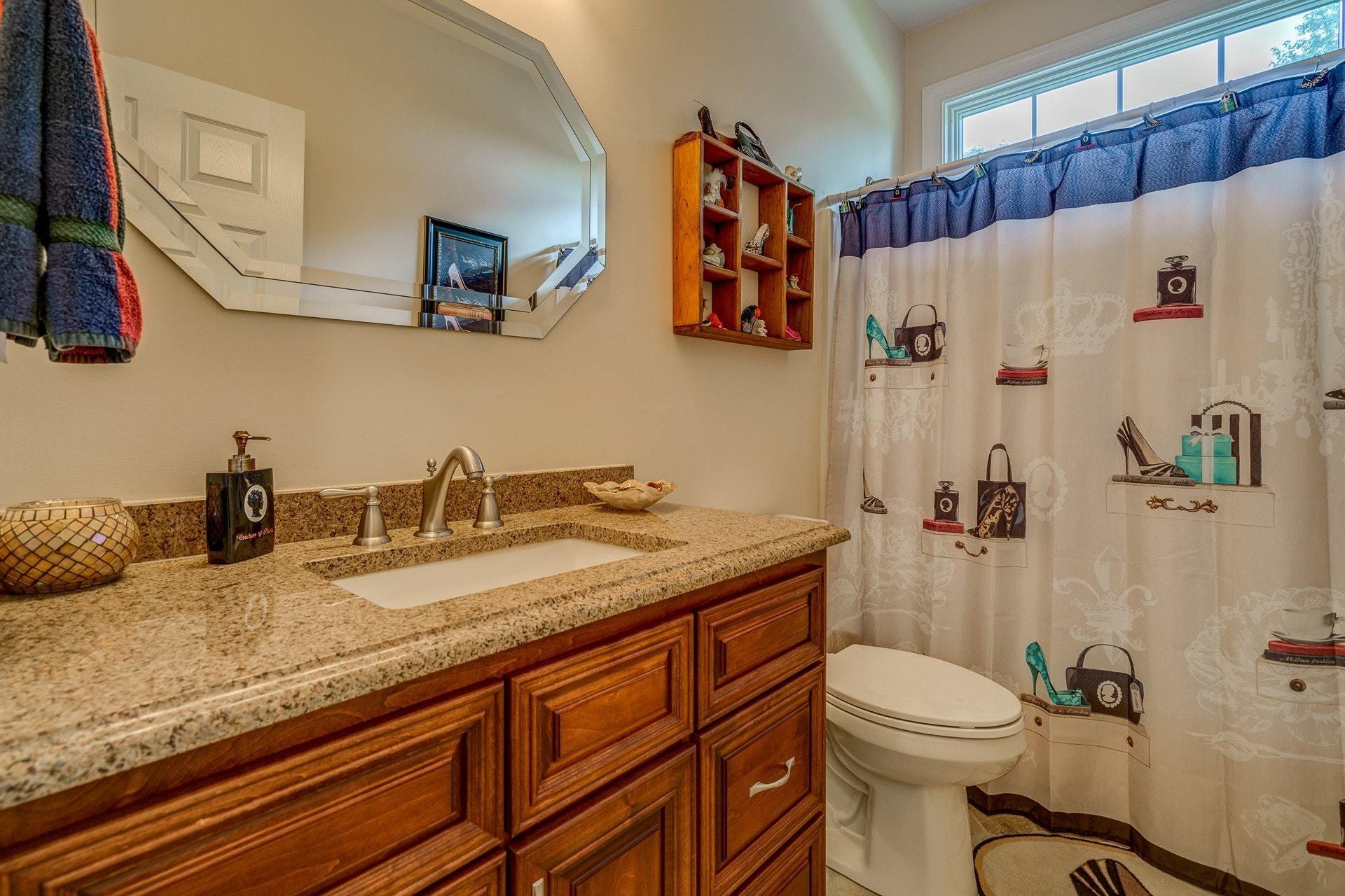 323 Turner Road Salem, VA 24153 - Photo 17 of 37 a bathroom with a granite countertop sink toilet and shower