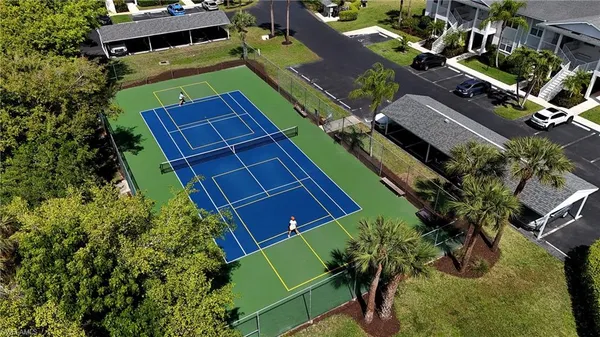 an aerial view of a house with a garden