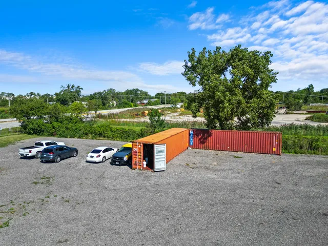 an outdoor view with a garden