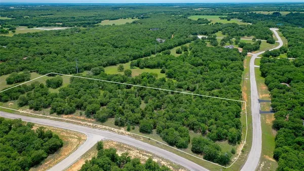 an aerial view of a residential houses with outdoor space and trees