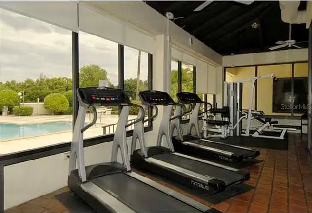 a view of a room with gym equipment