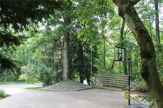 a wooden bench sitting in the middle of a forest