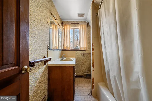 a view of a backyard with mountain view