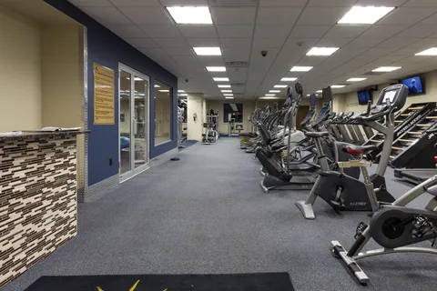 a view of a room with gym equipment