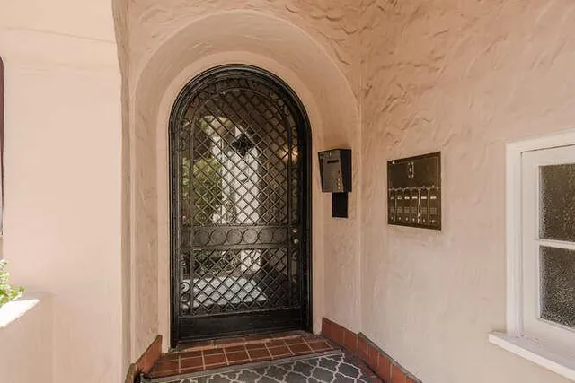 a view of wooden door