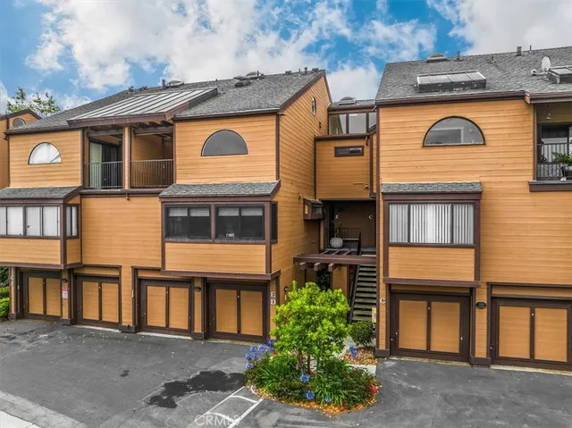 a front view of residential houses