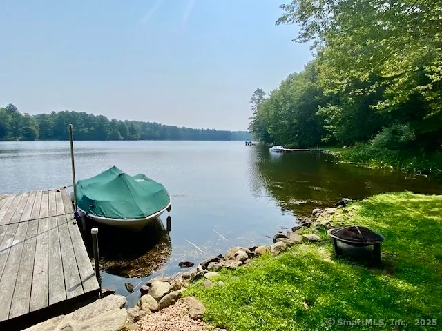 a view of a lake with a yard