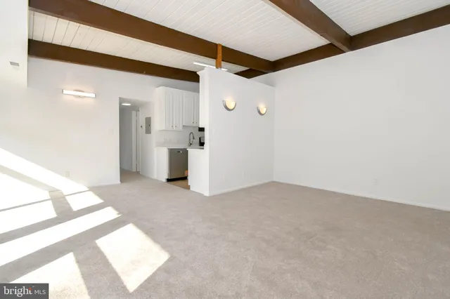 a view of a big room with closet and windows