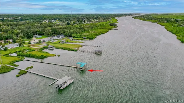 an aerial view of a swimming pool